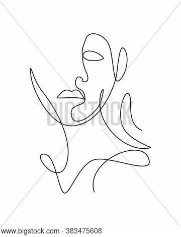 One Continuous Line Drawing Sexy Beauty Woman Abstract Face Minimalist Style. Female Fashion Concept