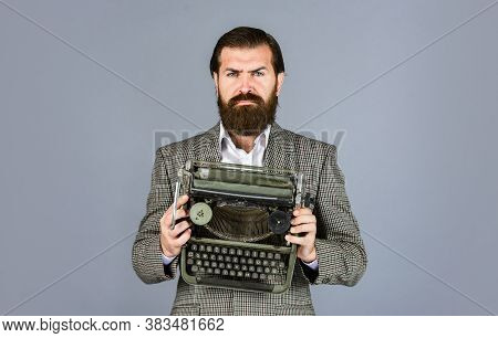 Like Vintage Style. Modern And Old Technology. Digital Business. Successful Businessman Use Retro Ty