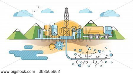 Hydraulic Fracturing As Oil And Gas Extraction Technique Outline Concept. Underground Pipe Drilling 