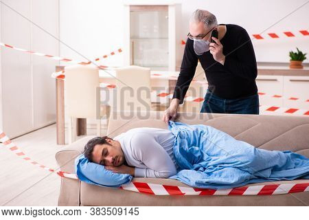 Father and son in coronavirus disease concept at home
