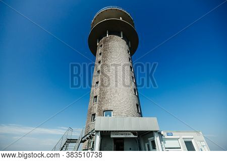 Feldberg, Germany - August 2020: High Feldberg Tower With The Traditional Bacon Museum In The Black 