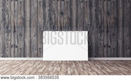 White Horizontal Canvas On Floor. Blank Mockup For You Design. Good Use For Advertasing.
