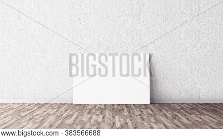 White Horizontal Canvas On Floor. Blank Mockup For You Design. Good Use For Advertasing.