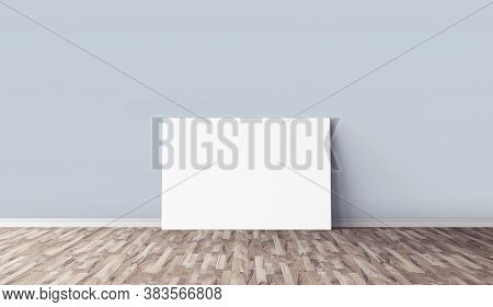 White Horizontal Canvas On Floor. Blank Mockup For You Design. Good Use For Advertasing.