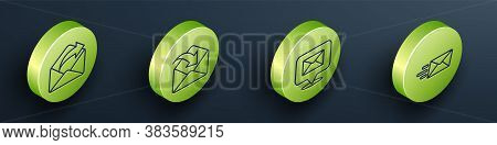 Set Isometric Outgoing Mail, Envelope, Speech Bubble With Envelope And Express Envelope Icon. Vector