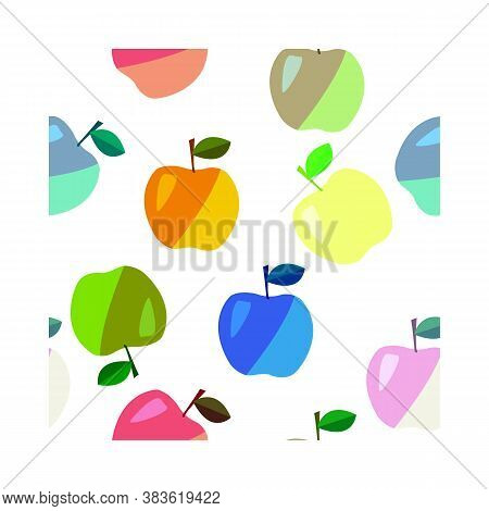 Seamless Background With Colorful Simple Apples With Transparent Background