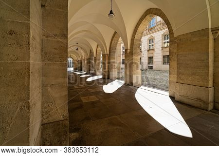 Arch Minoritenkirche Vienna, Thoroughfare Of Church At Minoritenplatz In Innere Stadt Of Austrian Ca