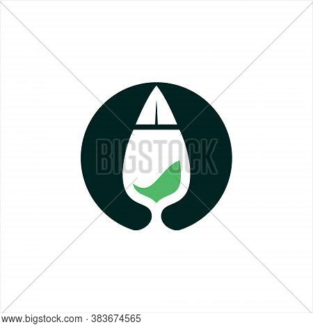 Circle Modern Bold Healthy Drink Glass And Green Leaf Icon Inspiration For Beverage Logo Design Temp