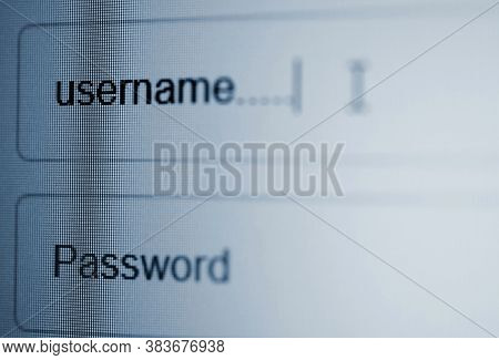 Closeup Of Lcd Screen With Login Page With Username And Password Column In Internet Browser.