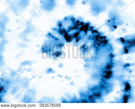 Indigo Tie Dye. Artistic Light Texture. Hippie Art Kaleidoscope. Blue Tye Die Swatch. Circular Backg