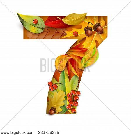 Autumn Stylized Alphabet With Foliage. Digit1. For Your Design.