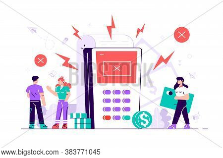 Angry Customers. Concept Payment Terminals With Cross Check Marks On Screen For, Social Media, Docum