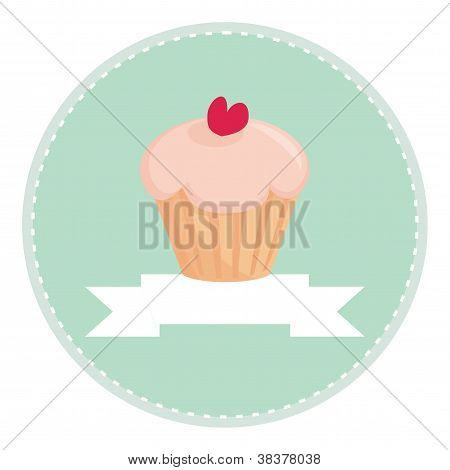 Sød retro cupcake med hjertet på mint grøn baggrund og hvide sted for din egen tekst