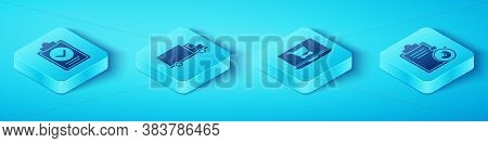 Set Isometric Verification Of Delivery List Clipboard, Delivery Cargo Truck Vehicle, Verification Of