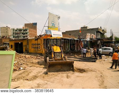 Utter Pardesh , India - Destroyed Buildings , Illegal Buildings Destroyed By Indian Government In No