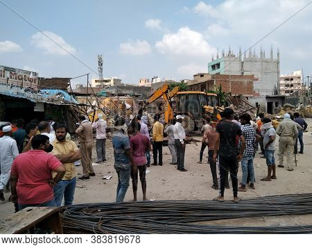 Utter Pardesh , India - Destroyed Buildings , Illegal Buildings Destroyed By Indian Government In No