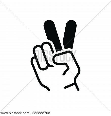Black Solid Icon For Victory Hand-showing Peace Gesture Triumph Conquest Success Winning
