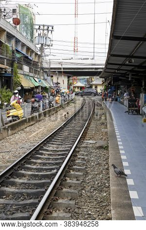 Bangkok,thailand-july 4,2020:the Talat Phlu Train Station Is Famous Near Street Food In Bangkok