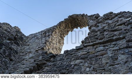 Autumn Landscape Of Old Koknese Castle Ruins And River Daugava Located In Koknese Latvia. Medieval C