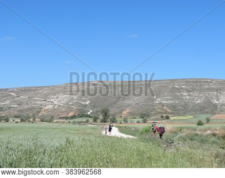 Meseta Landscape Around Castrojeriz, Spain: Pilgrims Road Leads To Unexpected Hill In Other-ways Fla
