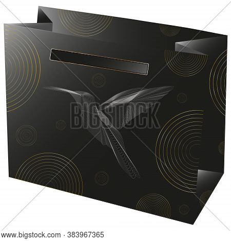 Line Art Hummingbird Gift Paper Bag Vector Illustration