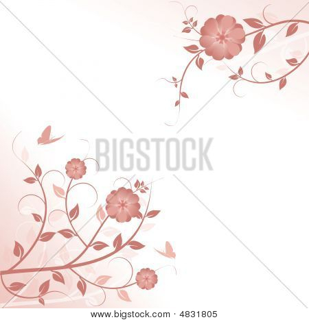나비와 장식 꽃 배경