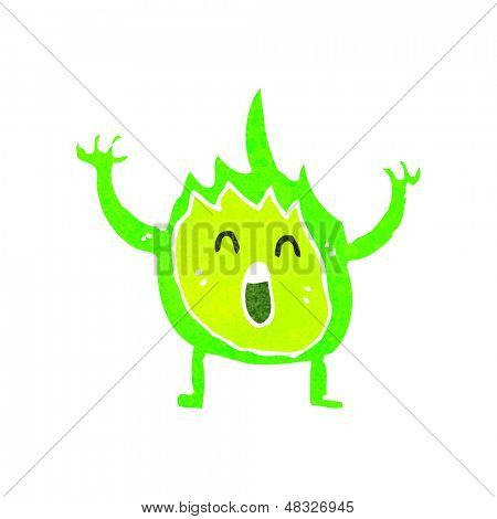 retro cartoon little green flame