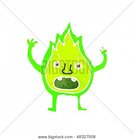 retro cartoon little green flame