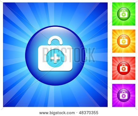 FirstAid Symbol auf Runde Knopf mit Blue Glow