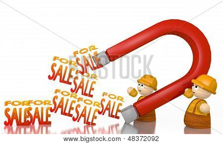 Sale Sign Attracted By An Magnet With Two Tiny Characters