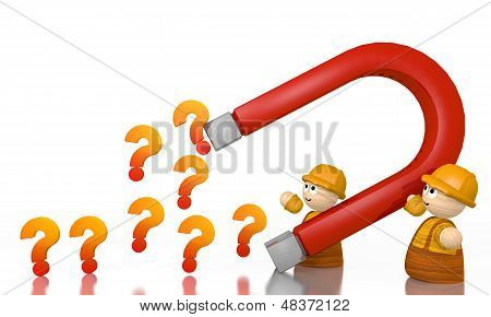 Question Sign Attracted By An Magnet With Two Tiny Characters