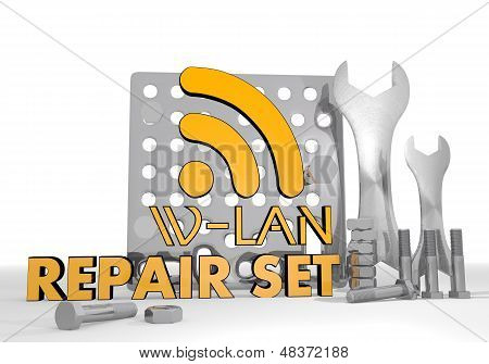 3D Render Of A Mechanical W-lan Symbol Repair Set