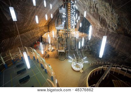 Underground Lake In Turda Salt Mine
