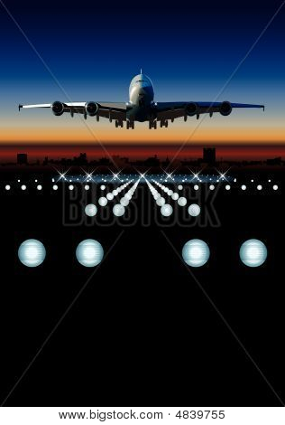 Vektor passagerfly ved solopgang