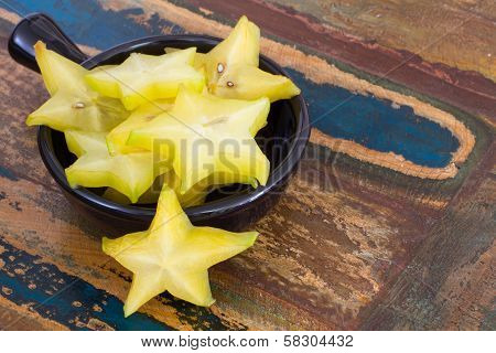 Slices Of Carambola In Black Bowl