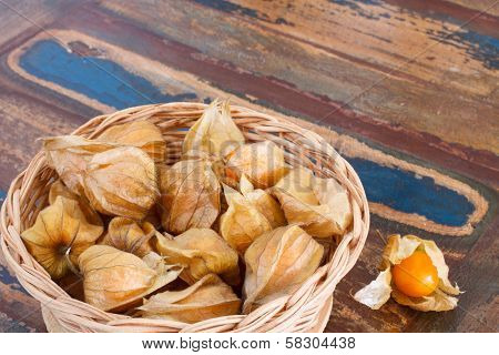 Physalis In Basket On Table