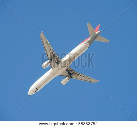 Large Passenger Aircraft In Flight Against Blue Sky