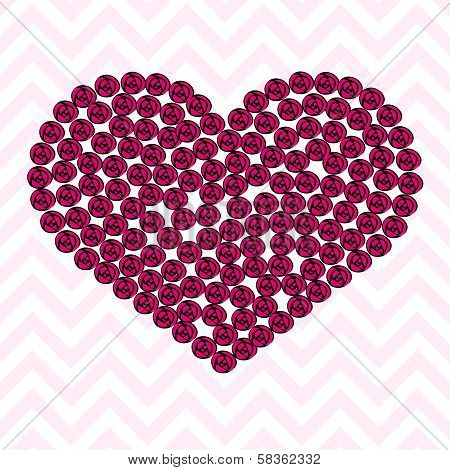 Pink Heart Pattern Made Of Roses