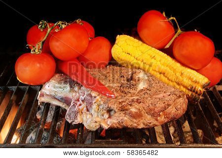 Grilled Rib Steak And Vegetables