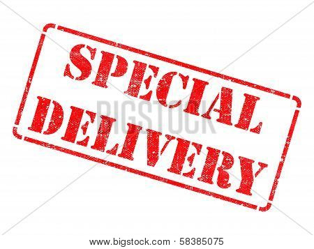 Special Delivery on Red Rubber Stamp.