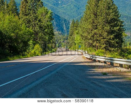 Highway Parallels A Wide Mountain River - Clark Fork River Montana Usa
