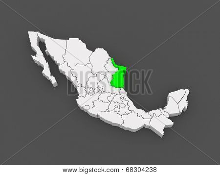 Map of Tamaulipas. Mexico. 3d