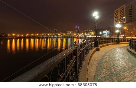 Evening shot of promenade in Donetsk.