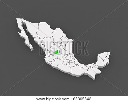 Map of Aguascalientes. Mexico. 3d