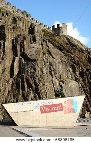BELLINZONA, SWITZERLAND - July 4, 2014: Castelgrande, a UNESCO World Heritage Site in Bellinzona, Switzerland. Bellinzona is an ancient town in the Italian part of Switzerland.