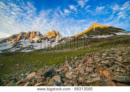 Mountain with Sunrise and snow