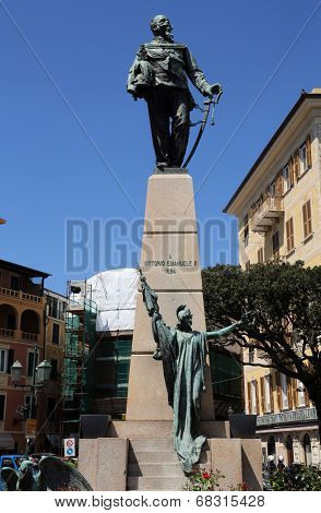 SANTA MARGHERITA TOWN, LIGURIA, ITALY - MAY 04: Monument to Vittorio Emanuele II, first king of a united Italy. The Italians gave him the epithet Father of the Fatherland, on May 04, 2014