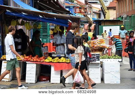 Unidentified peoples shop at a grocery shop in Little India