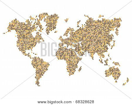 Dotted Brown World Map Isolated on White. Vector