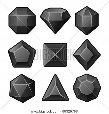Set of Black Gems for Match3 Games. Vector